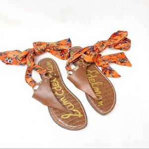 SAM EDELMAN Oranage Floral Wrap Flip Flop Sandals
